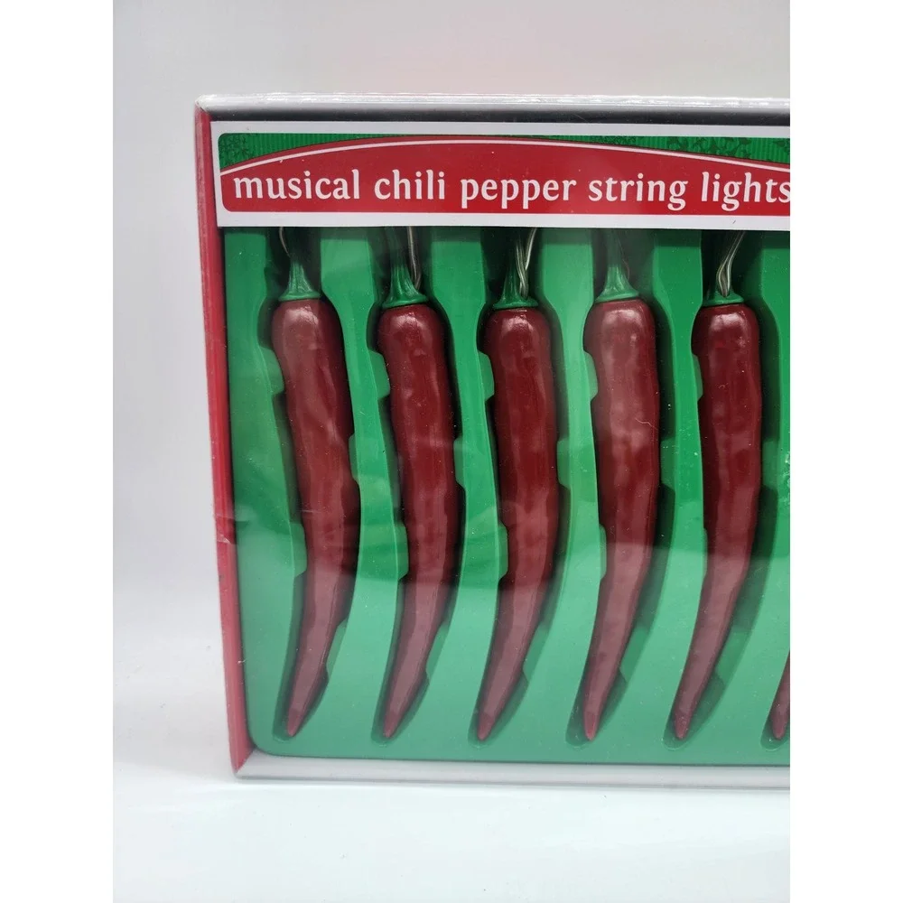 Musical Chili Pepper String Lights Red Feliz Navidad Holiday Decor Midwood Brand